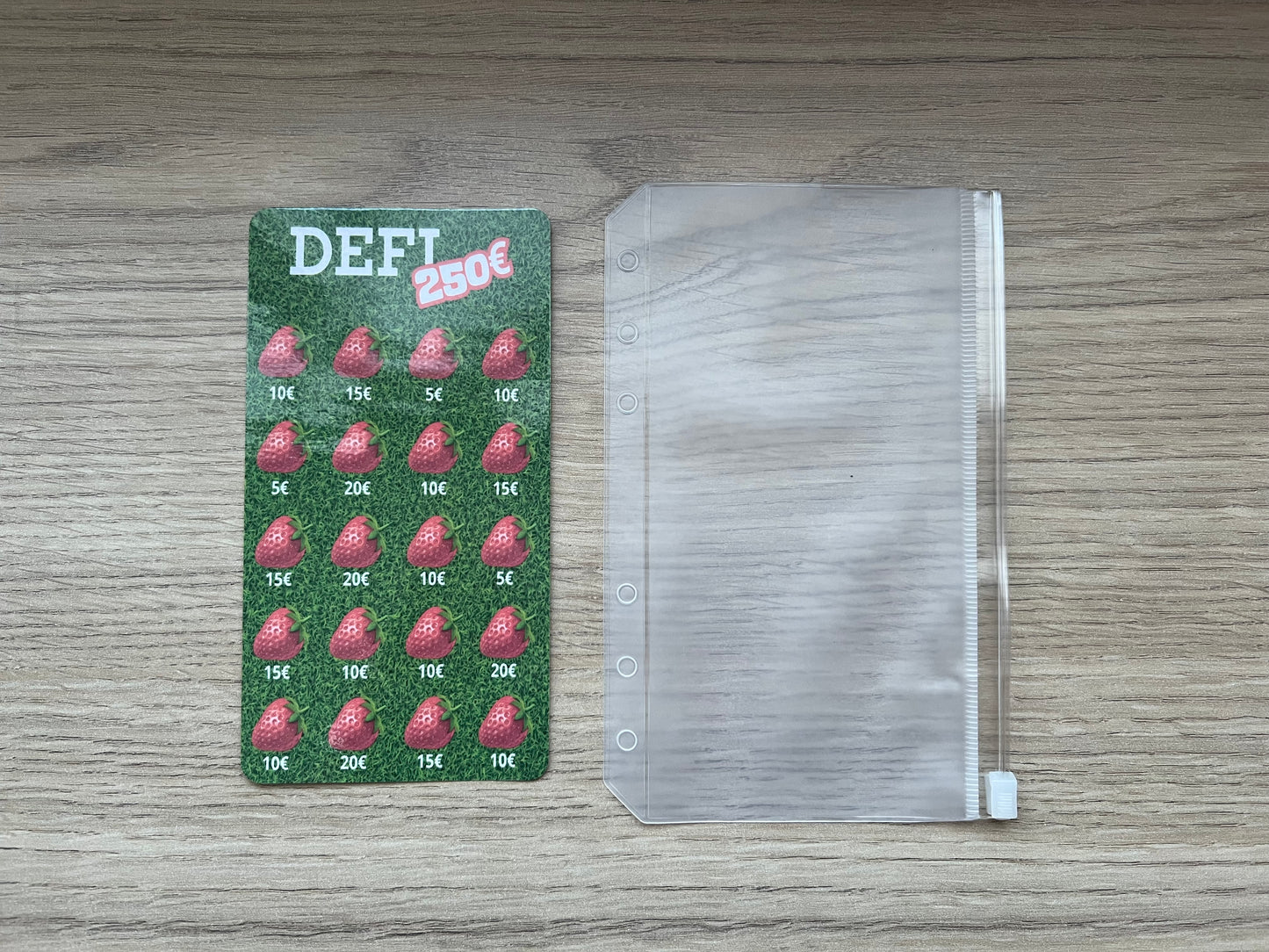 A6 Tracker défi fraises plastifié, défi 250 euros