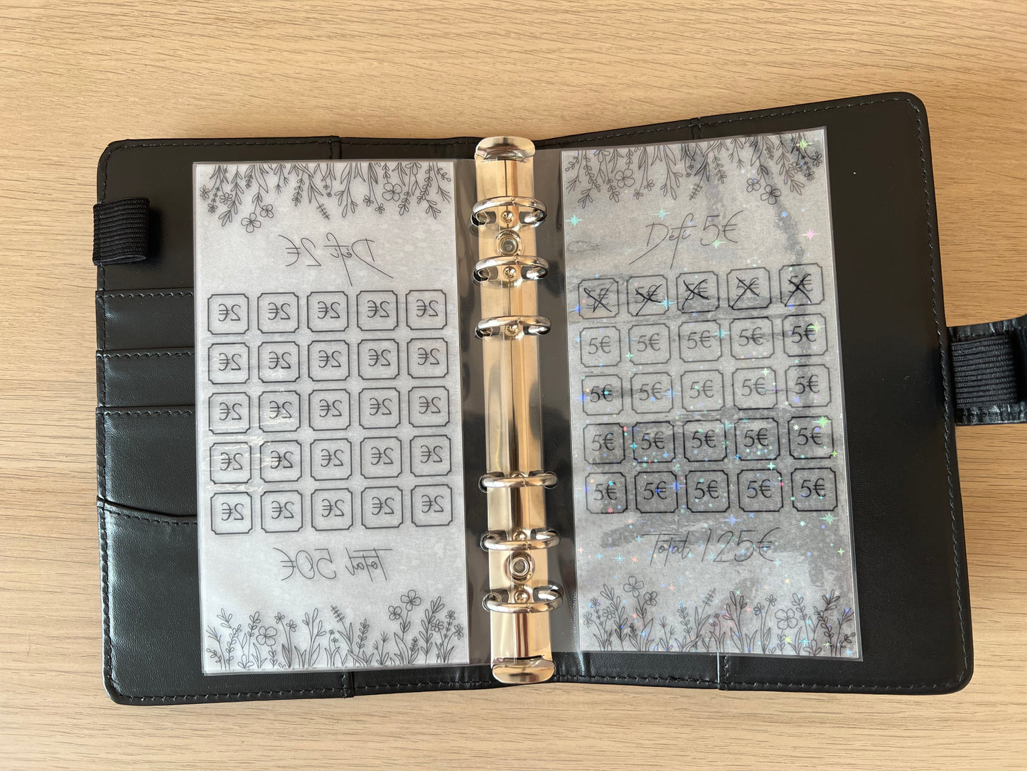 Tracker défi euros plastifié perforé pailleté format A6
