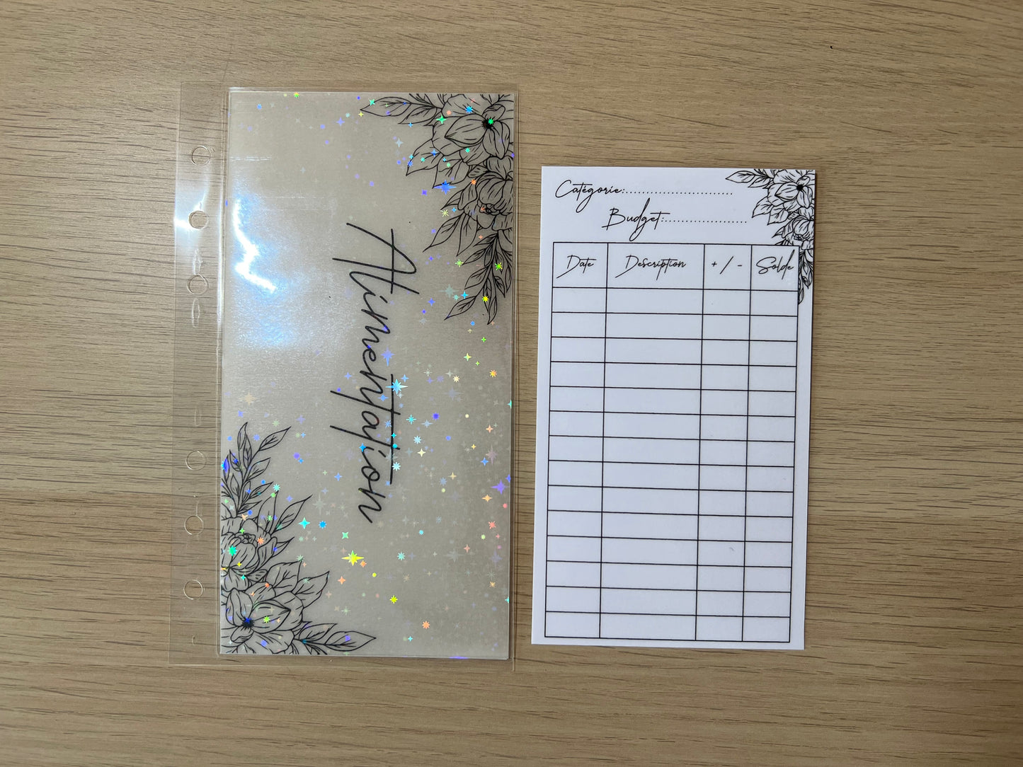 A6 Enveloppes budget calque plastifiées à paillettes personnalisées perforées pour classeur A6. enveloppe vellum