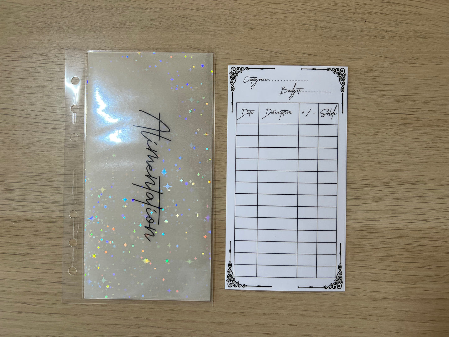 A6 Enveloppes budget calque plastifiées à paillettes personnalisées perforées pour classeur A6. enveloppe vellum