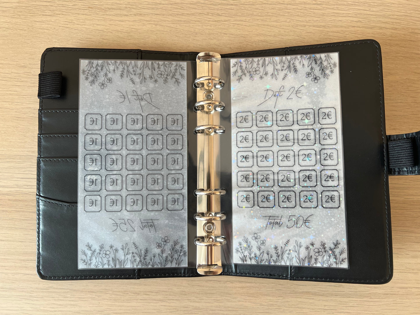 Tracker défi euros plastifié perforé pailleté format A6