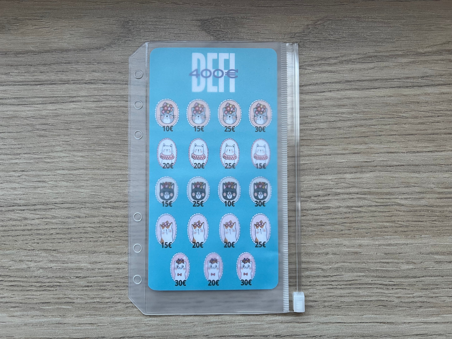 A6 Tracker défi chats plastifié, défi 400 euros