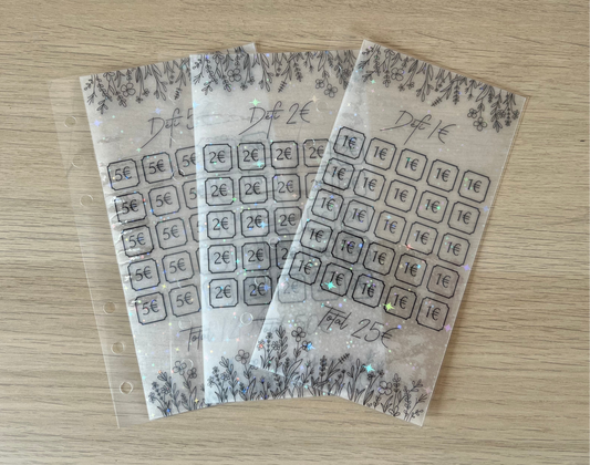 Tracker défi euros plastifié perforé pailleté format A6