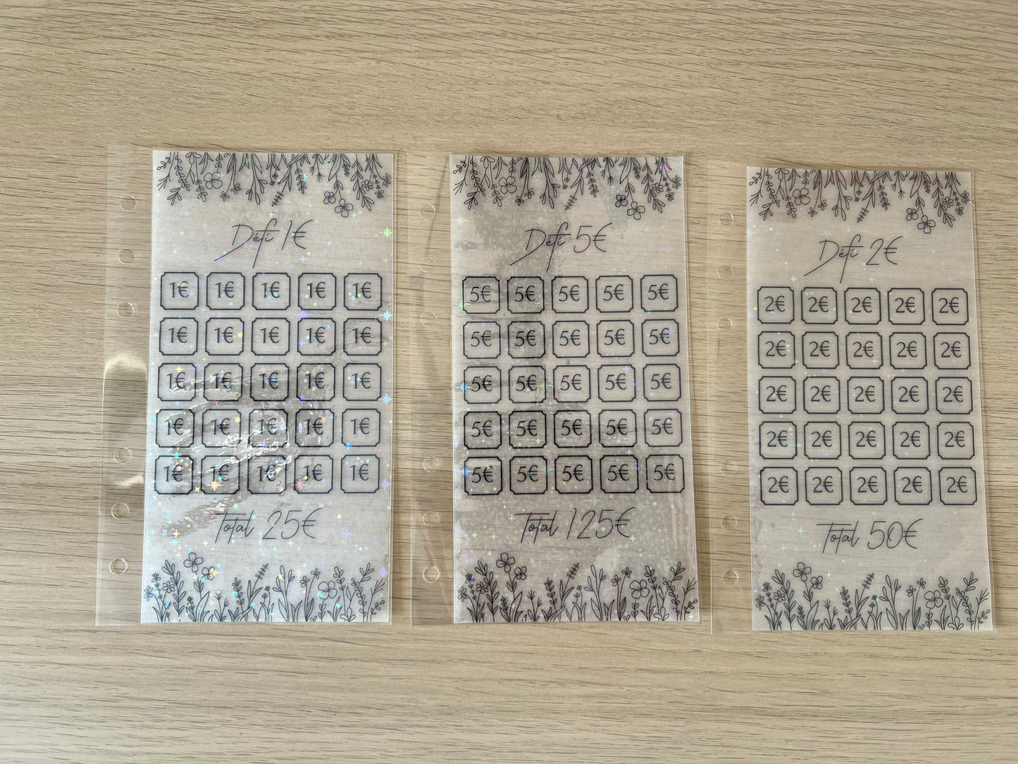 Tracker défi euros plastifié perforé pailleté format A6