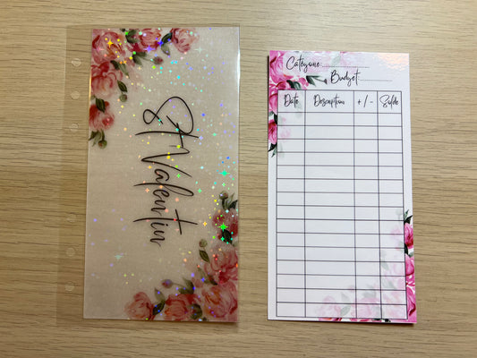 A6 Enveloppes budget calque plastifiées à fleurs et paillettes