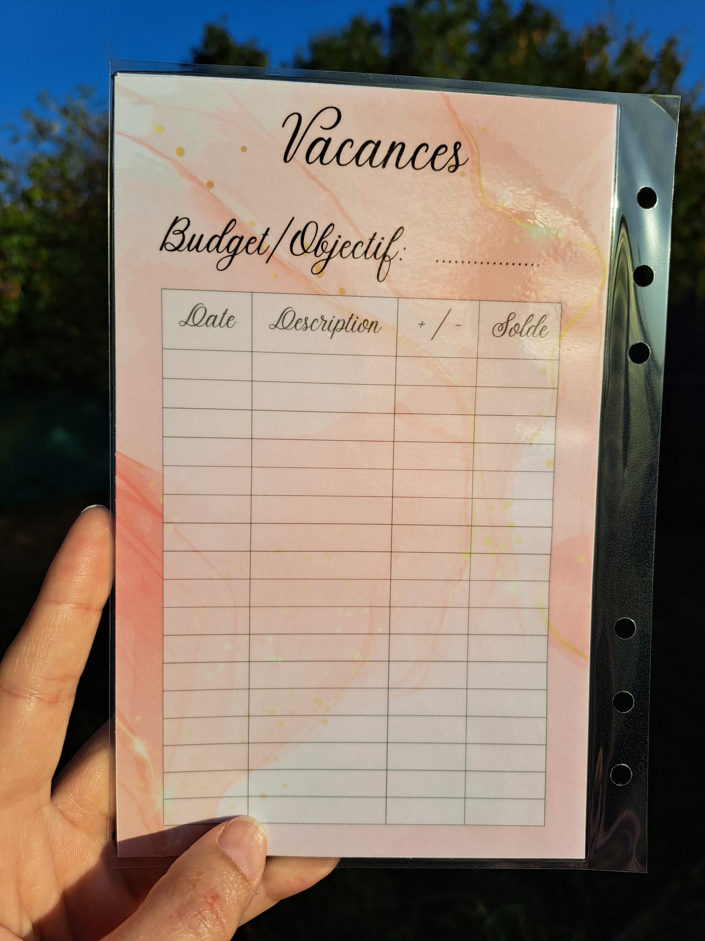 A5 Enveloppe budget plastifiée perforée avec tracker