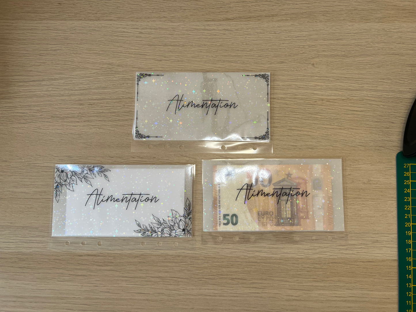 A6 Enveloppes budget calque plastifiées à paillettes personnalisées perforées pour classeur A6. enveloppe vellum