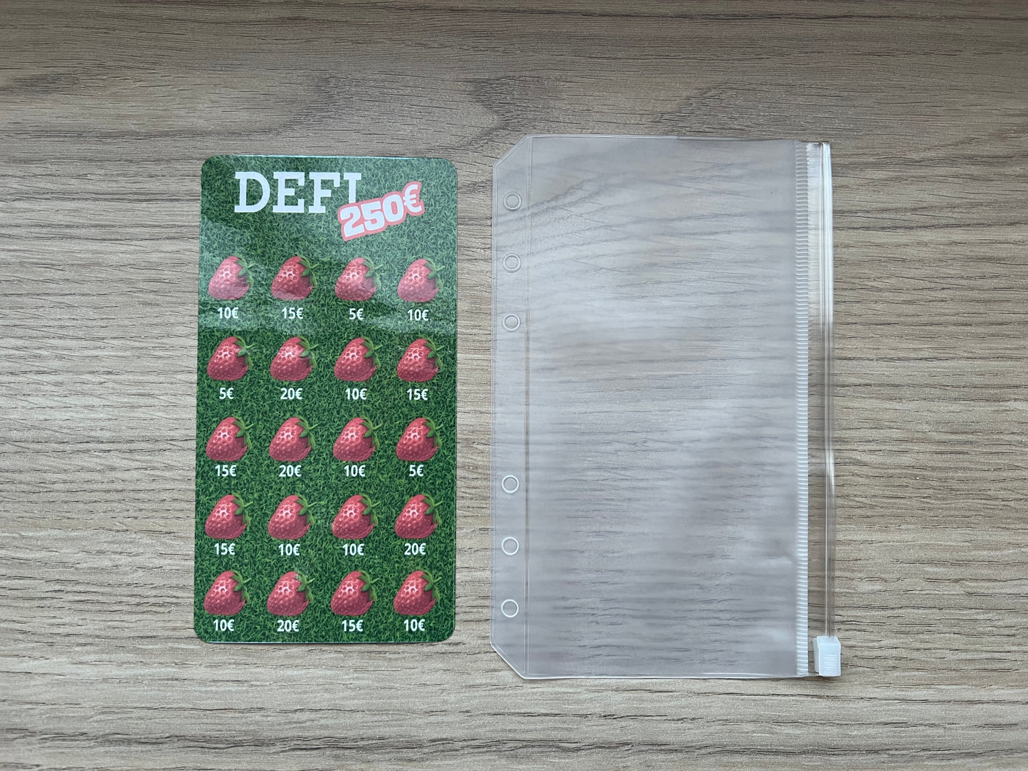 A6 Tracker défi fraises plastifié, défi 250 euros