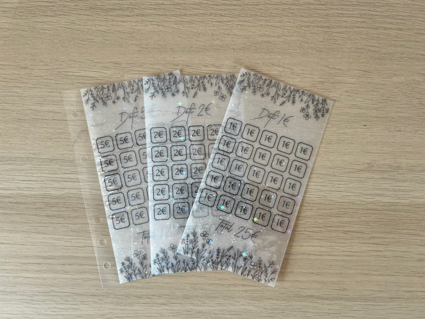 Tracker défi euros plastifié perforé pailleté format A6