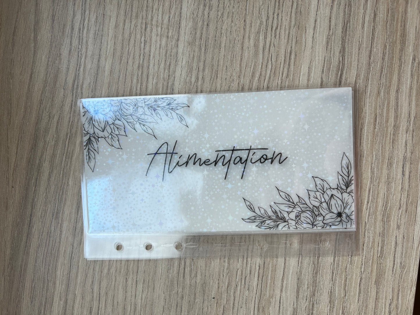 A6 Enveloppes budget calque plastifiées à paillettes personnalisées perforées pour classeur A6. enveloppe vellum