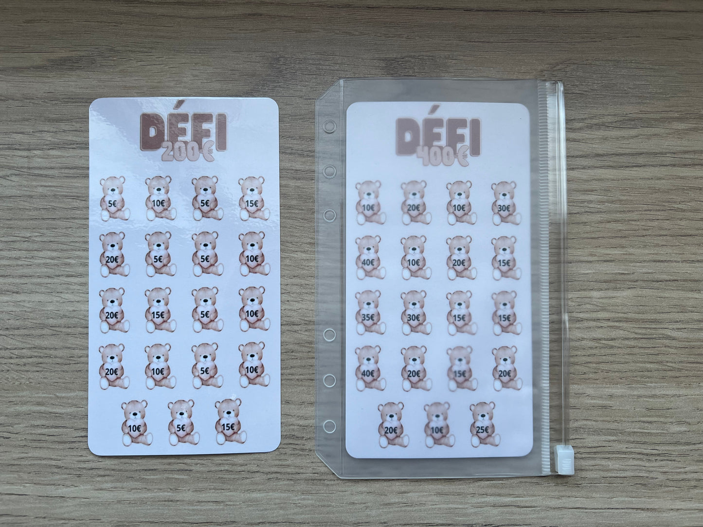 A6 Tracker défi nounours plastifié, défi 200 euros défi 400 euros