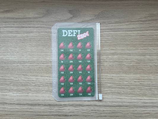A6 Tracker défi fraises plastifié, défi 250 euros
