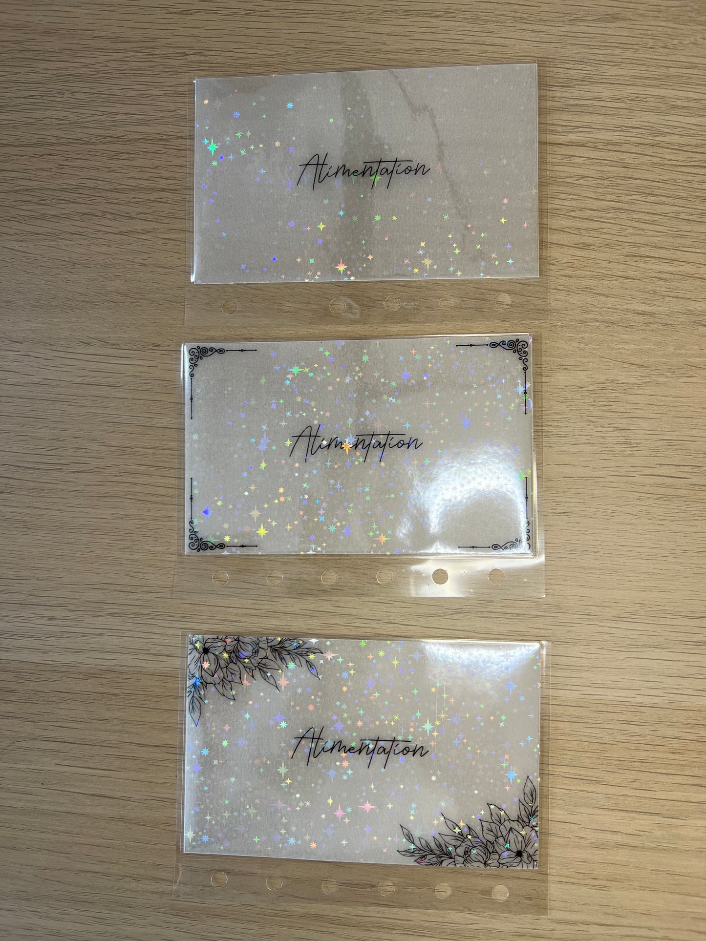 Enveloppes budget calque plastifiées à paillettes pour classeur A7