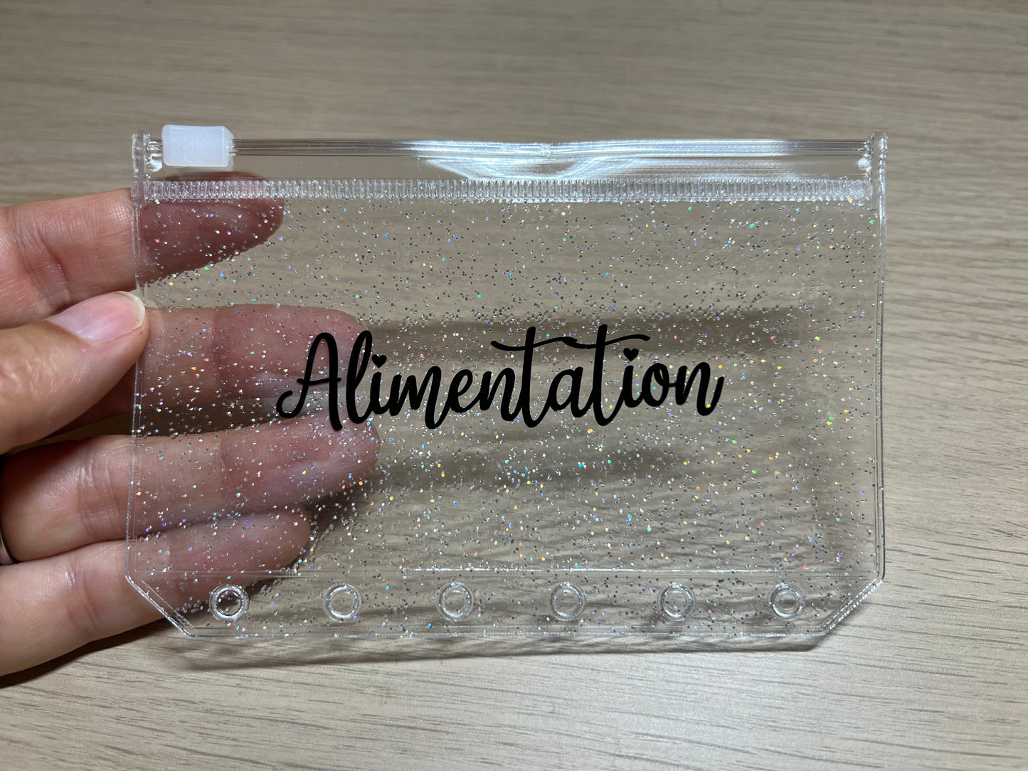 Enveloppe budget zip pailletée A7