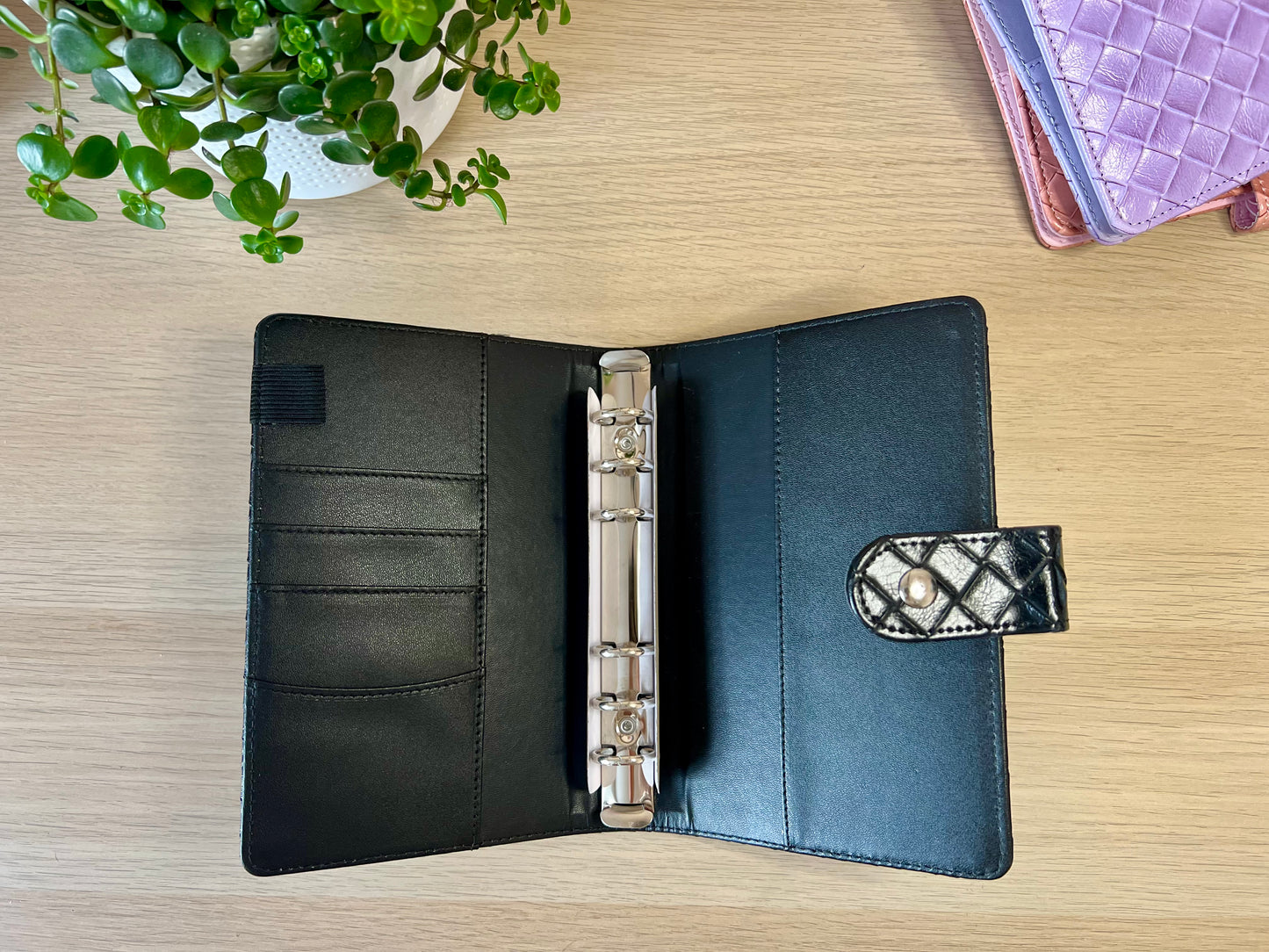 Classeur A6 6 anneaux similicuir tressé