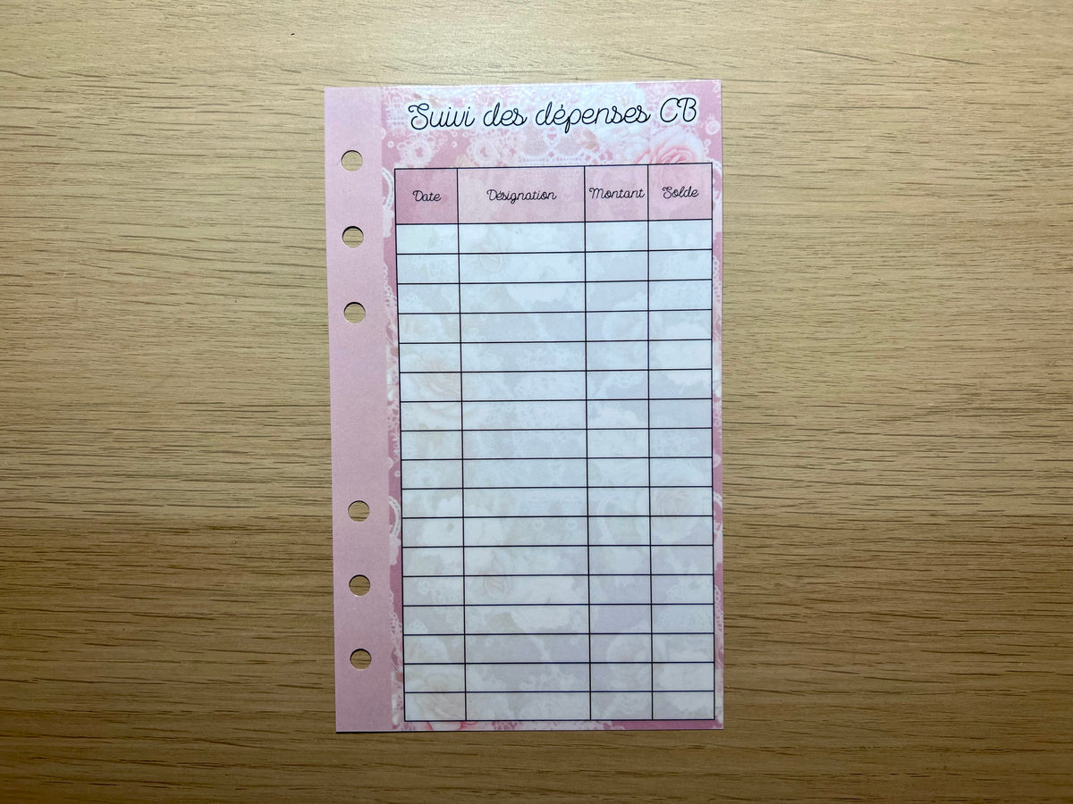 A6 fiche suivi des dépenses, épargnes etc