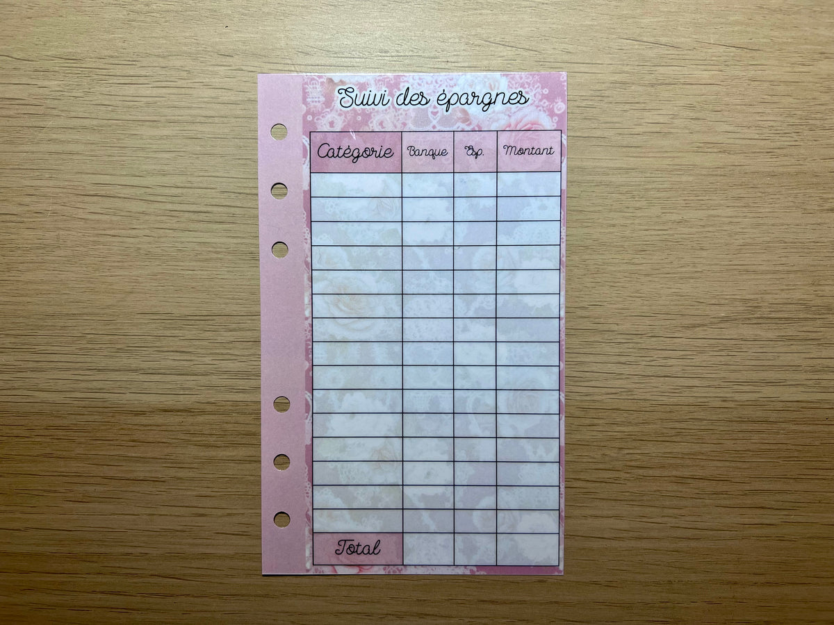 A6 fiche suivi des dépenses, épargnes etc