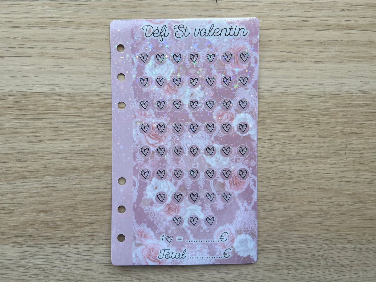 Défis budget A6 pailletés collection "roses et dentelle"
