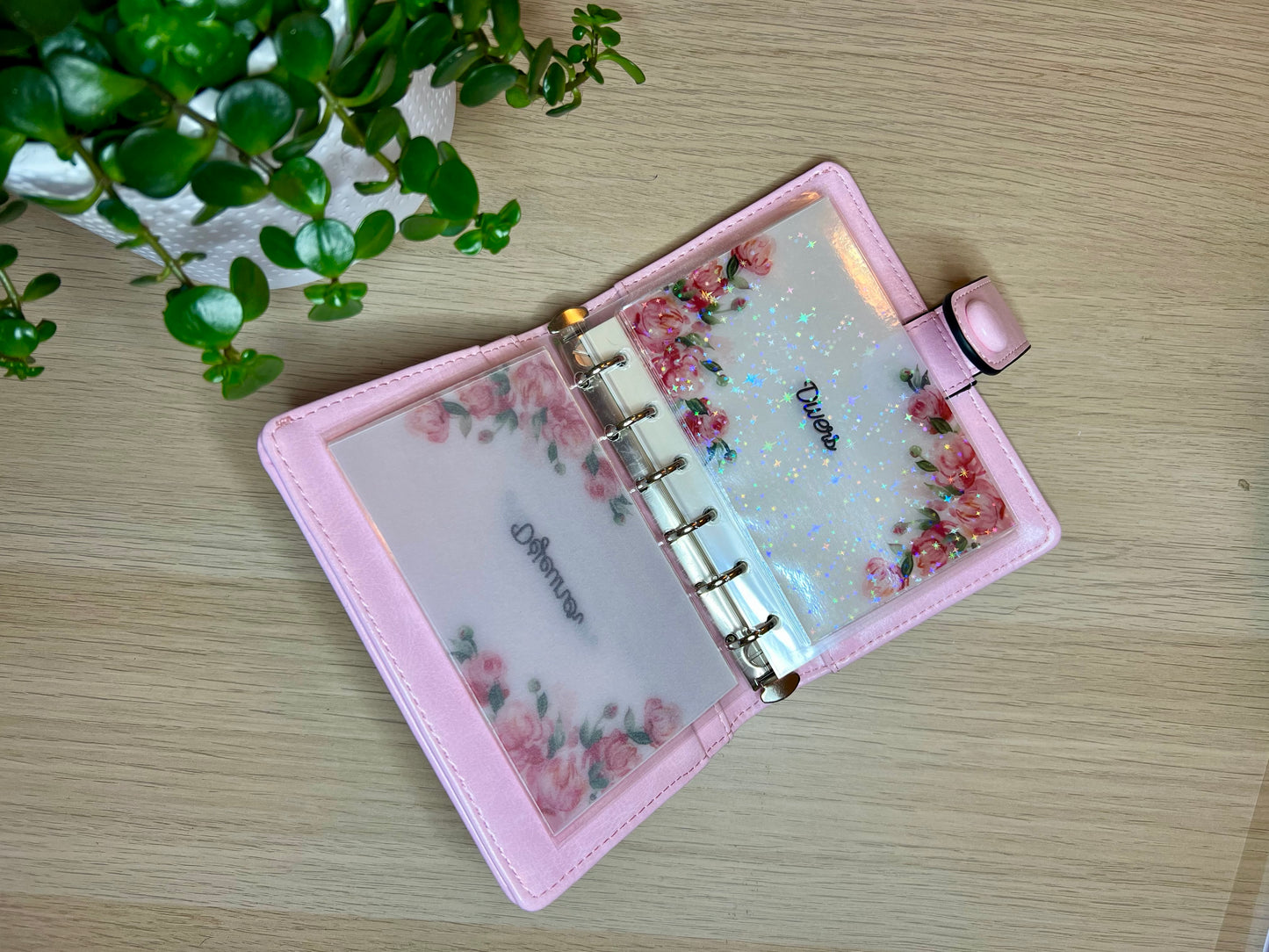 Enveloppes budget calque plastifiées à paillettes et fleurs pour classeur A7