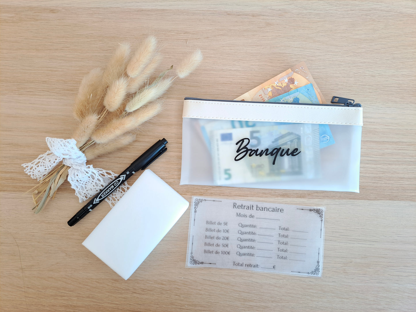 Pochette retrait bancaire, trousse retrait banque