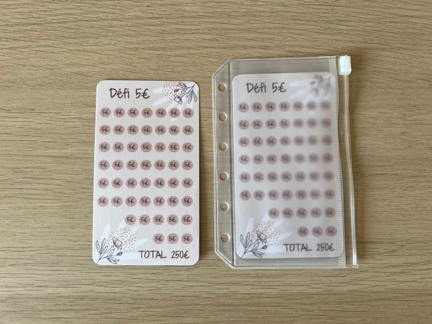Tracker défi plastifié 1,2,5,10,20 et 50 euros pour enveloppe A7