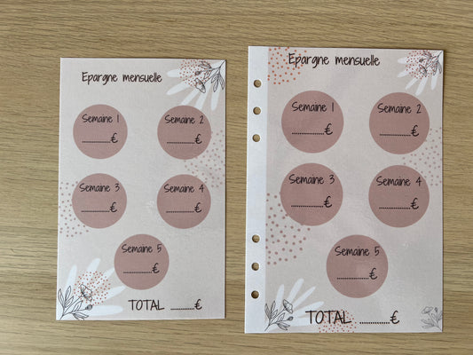 A5 Tracker épargne mensuelle plastifié