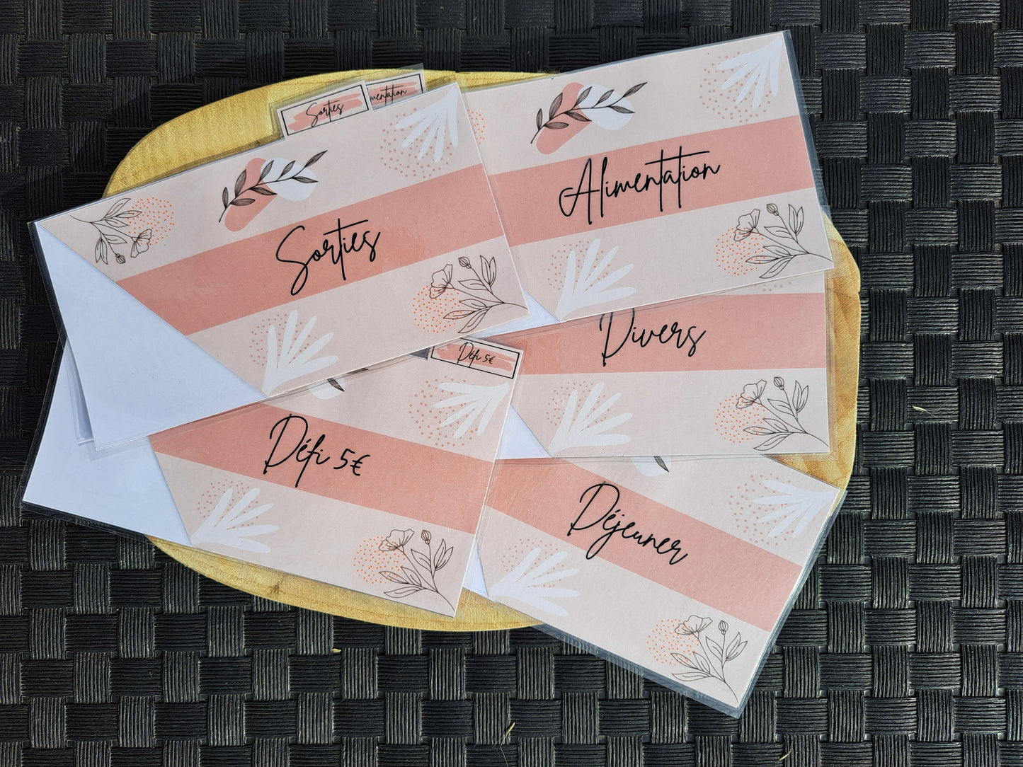 5 enveloppes portefeuille plastifiées personnalisées