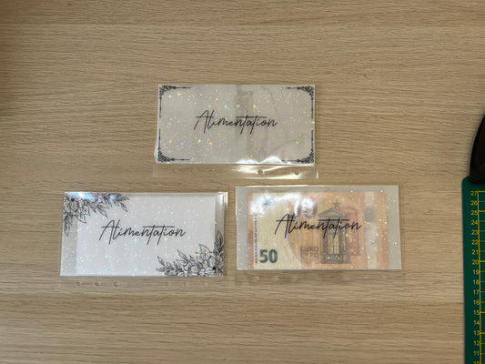 A6 Enveloppes budget calque plastifiées à paillettes personnalisées perforées pour classeur A6. enveloppe vellum