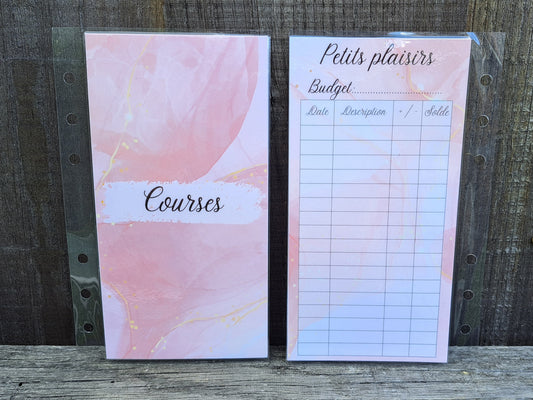 A6 Enveloppes budget perforées avec tracker, marbre rose et or