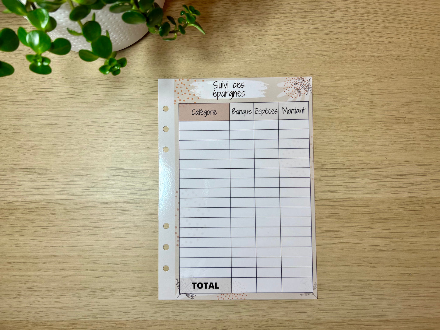 A6 ou A5 fiche suivi des épargnes plastifiée perforée
