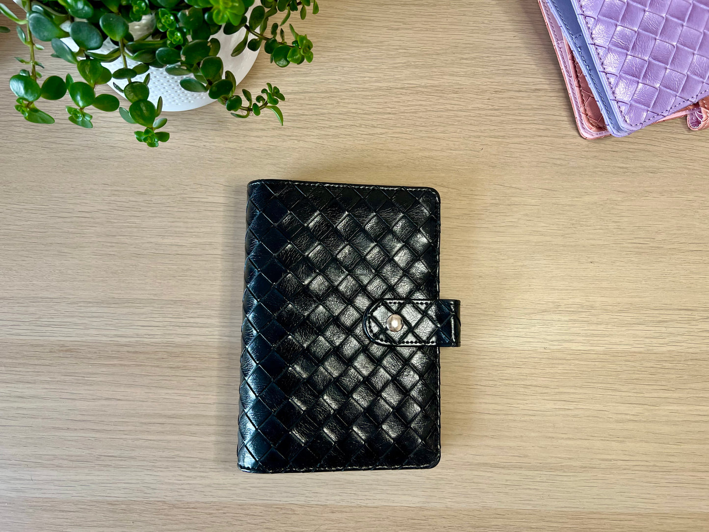 Classeur A6 6 anneaux similicuir tressé