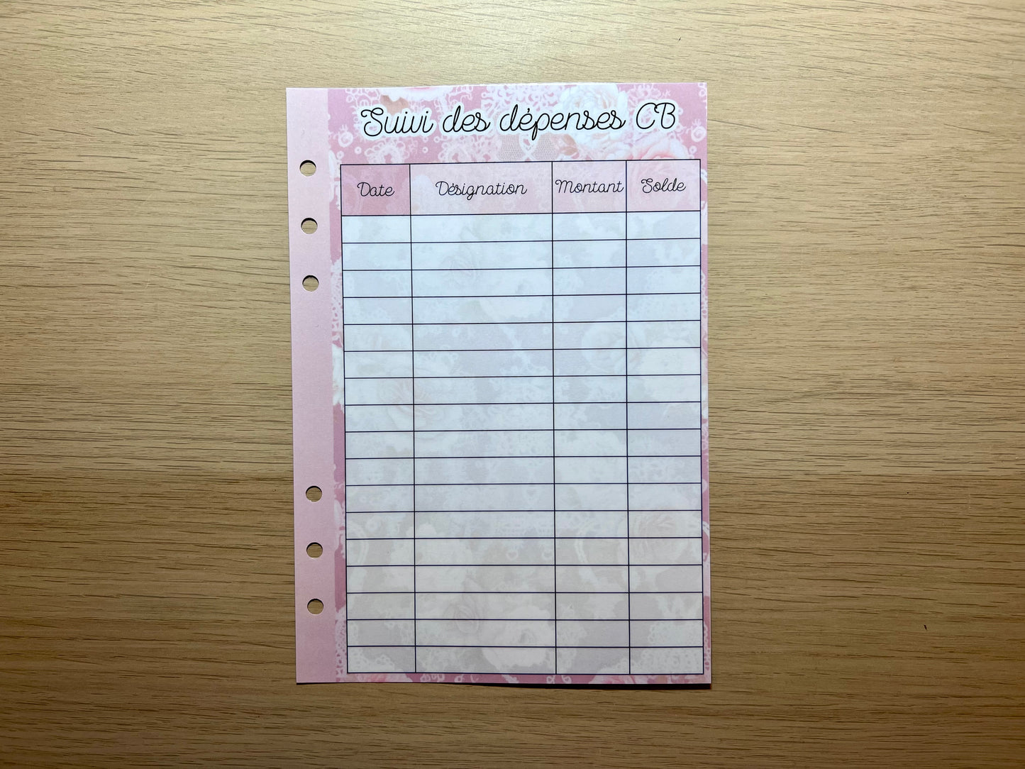 A5 fiche suivi des dépenses, épargnes etc