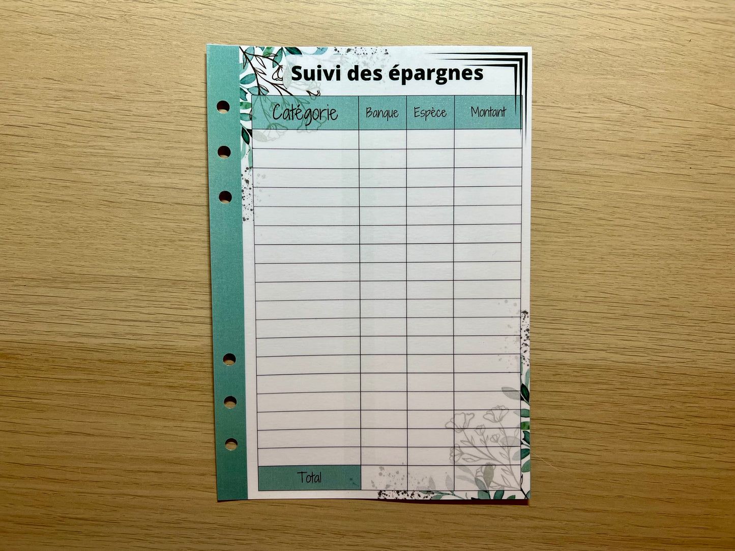 A5 fiche suivi des dépenses, épargnes etc