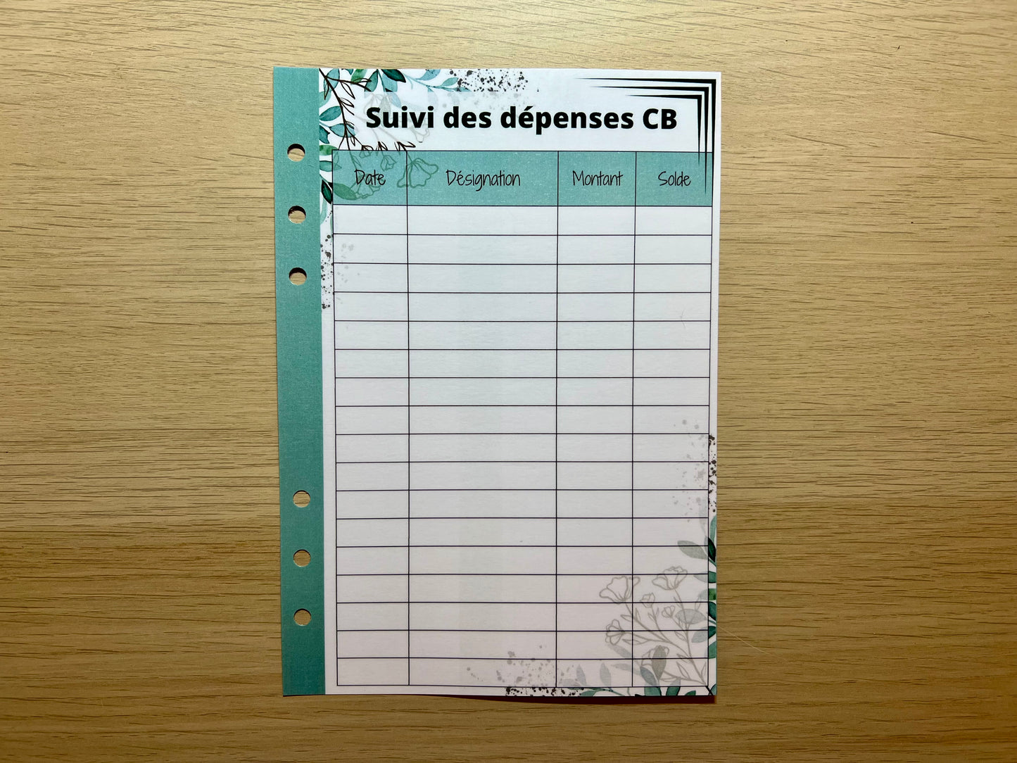 A5 fiche suivi des dépenses, épargnes etc