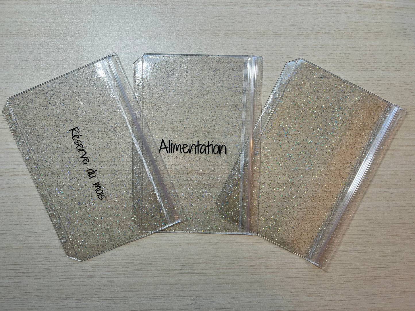 A5 Enveloppe budget pailletée double compartiment fermeture sans zip