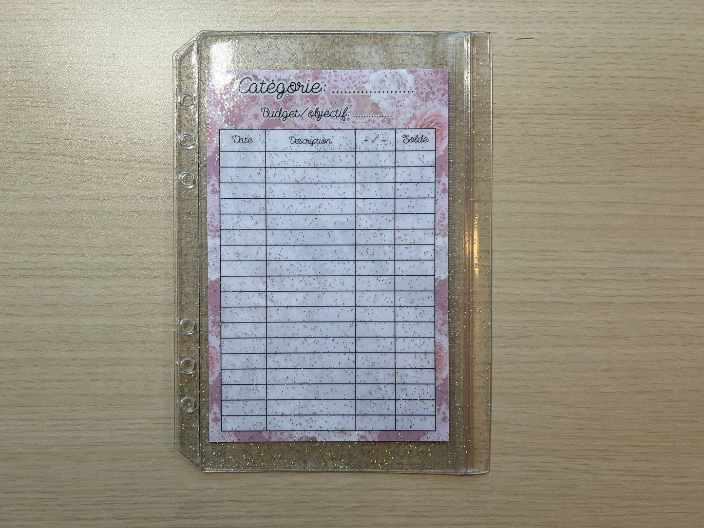 A5 Enveloppe budget pailletée double compartiment fermeture sans zip