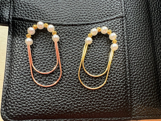 2 trombones perles blanches et or